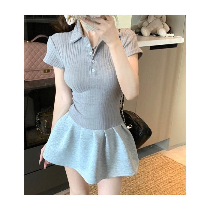 

Women s Summer Polo Collar Long-Sleeve A-Line Dress with Cinched Waist - Petite Fit Large