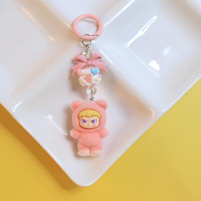 Kawaii Cartoon Flocking Doll Keychain Pendant For Women Girls  Unique Backpack Decoration Accessories Small Gifts