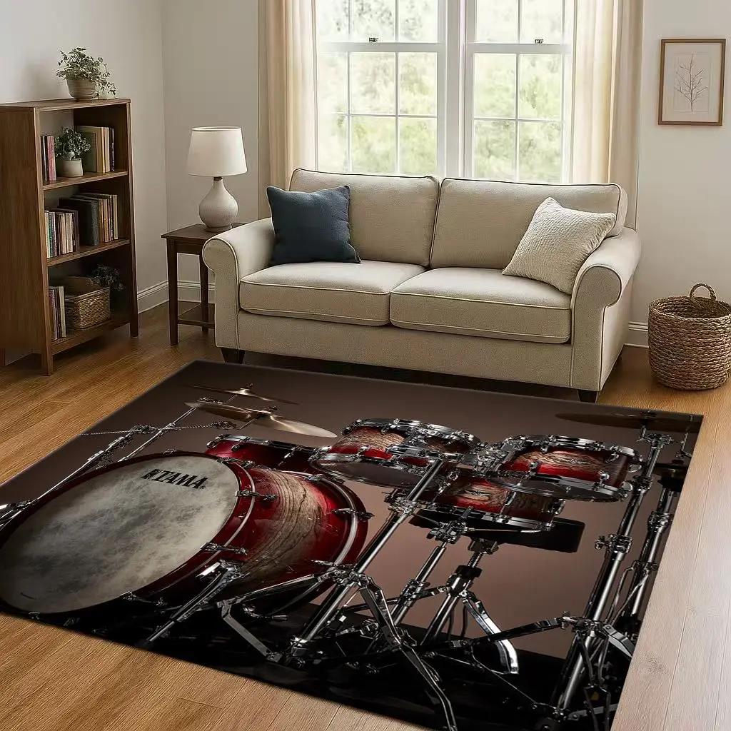 Retro TAMA Drum Kit Drum Set Music Instruments Living Room Non-Slip Area Rug Carpet for Bedroom Playroom Sofa,Home Decor Doormat