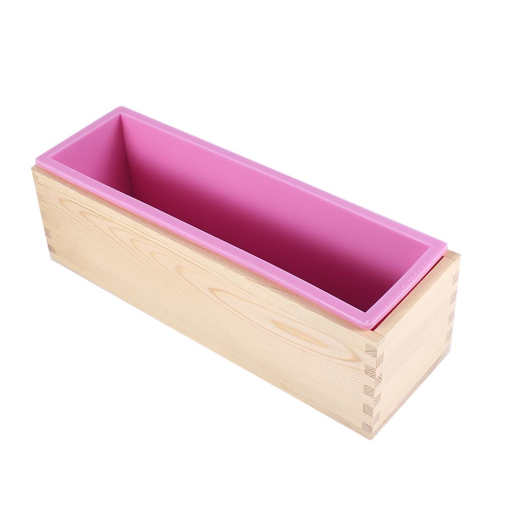 Rectangle Silicone Liner Soap Mould Wooden Box DIY Making Tool Bake Cake Bread Toast Mold