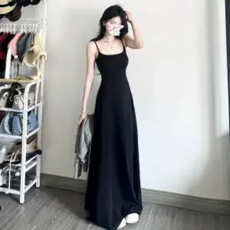 Black Temperament Long Suspender Dress Sweet Hot Girl Fashion Casual New Slim Hip Skirt
