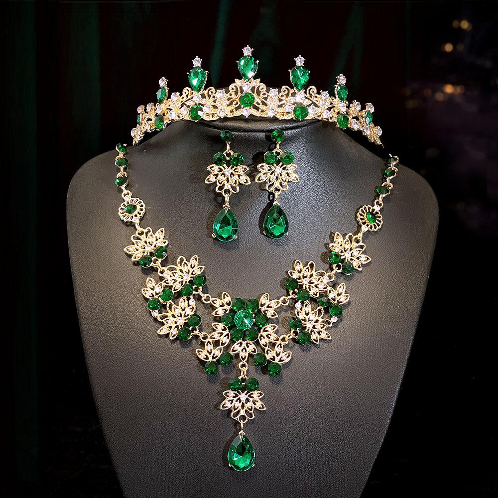Wedding Accessories Crown Necklace Earring Set High End Look Dance Party Decoration Bride's Jewelry Three Piece Set