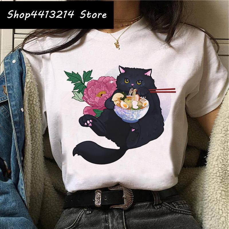 Cat Harajuku Funny Cartoon T Shirt Women Cute Anime Ullzang Tshirt Grunge Kawaii S Fashion Tshirt Korean Style Top Tee Female