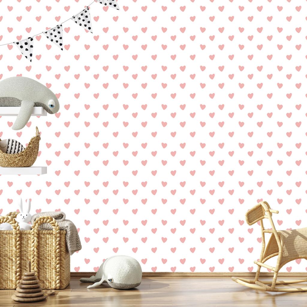 Hearts Wallpaper White and Coral 50x1000