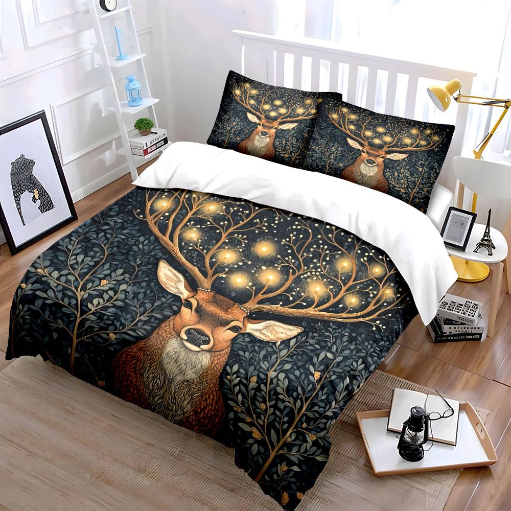 Elegant Deer Art Three-Piece Wall Decor Multiple Sizes Kid'S And Adults' Bedroom Exquisite 3Pc Bedding Set, Gift