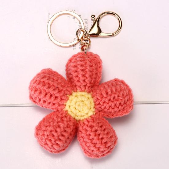 Knitted Keychain Handmade Crochet Flower Keychain Pink Bohemian Bag Charm Car Keys Backpack Accessories