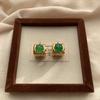 Square box shape stud earrings thick emerald natural texture earrings niche design luxurious high-end fashion light luxury earrings