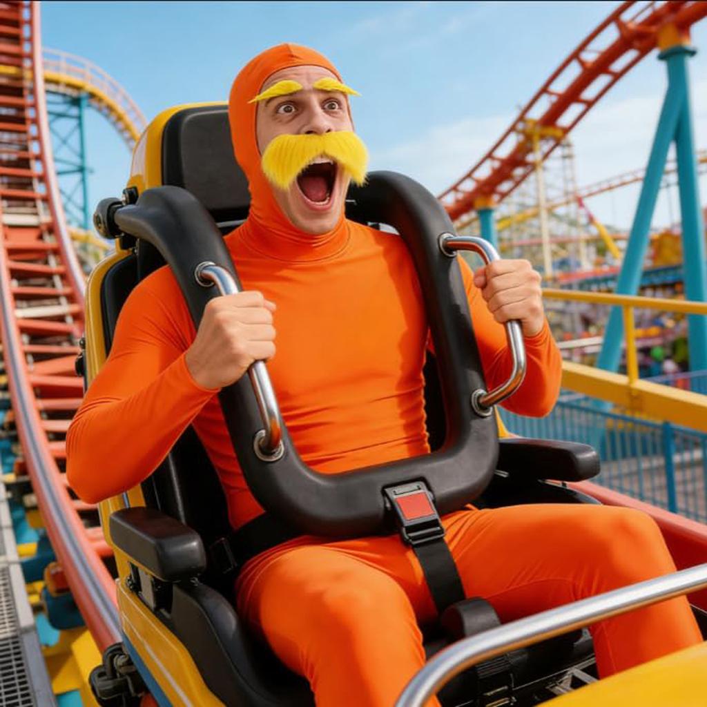 Orange Costume, Unisex Orange Full Body Suit With Fake Mustache And Eyebrow, Ideal For Party, Carnival, Halloween