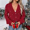 Women's Fashion Casual Fall Winter Polka Dot Print Long Sleeve V-Neck Sweaters