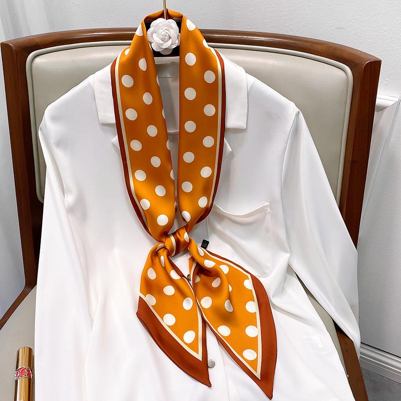 Korean Polka Dot Skinny Scarf: Imitation Silk Spring/Summer Neck Scarf & Headband Tie for Women