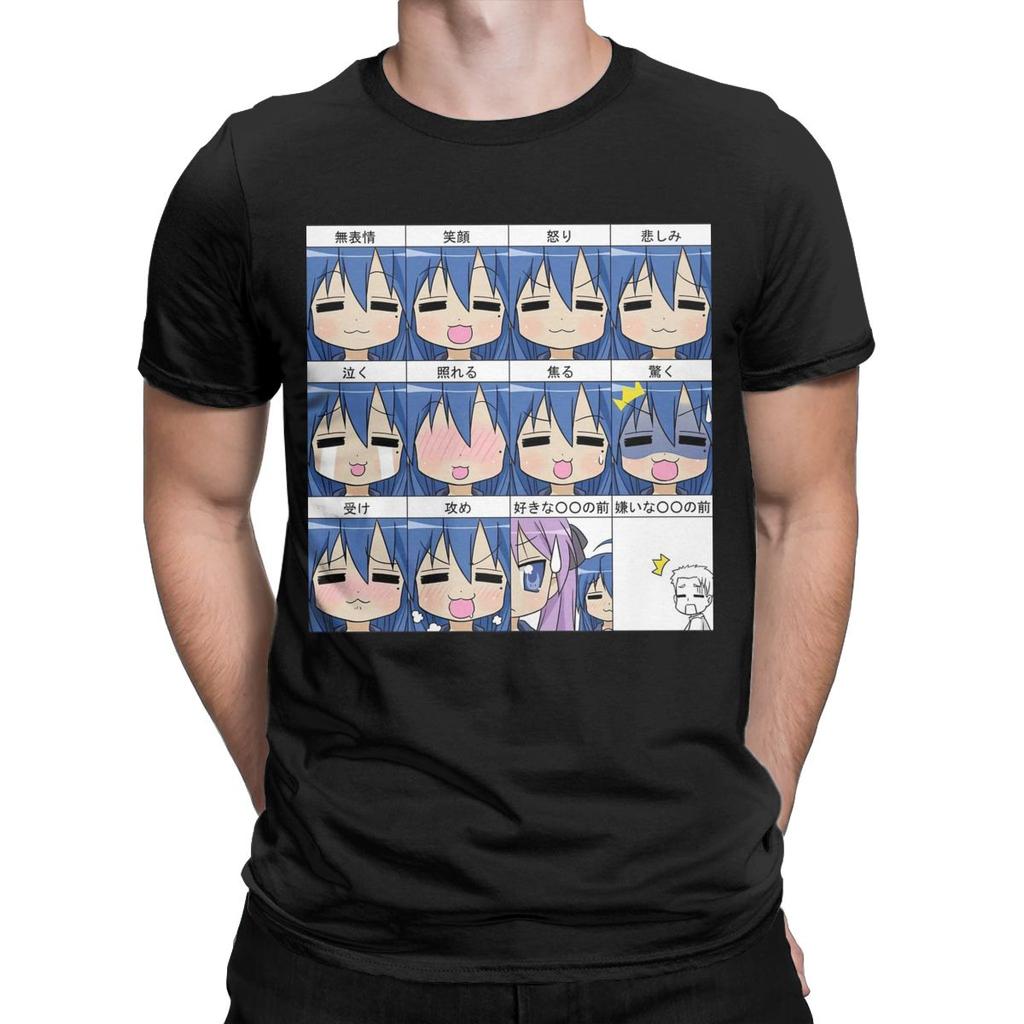 Konata Lucky Star Expresions T-Shirt Men Anime Casual Cotton Tees Round Neck Short Sleeve T Shirt Birthday Present Clothes