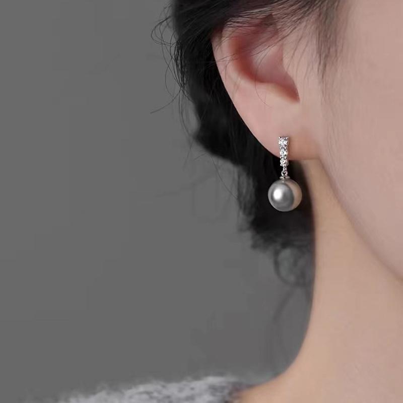 Real 925 Silver Zircon Pearl Stud Earrings For Women Classic Fine Jewelry Niche Light Accessories