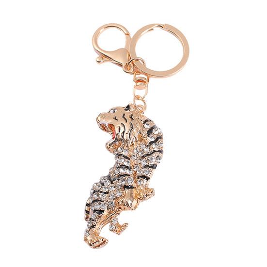 Keychain Pendant Sparkling Rhinestones Zodiac Tiger Shape Charm Key Chain Strong Lobster