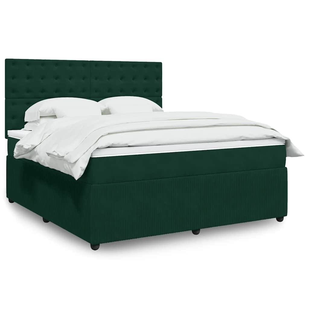 Box Spring Bed with Mattress Dark Green 180 X 200 Cm Velvet