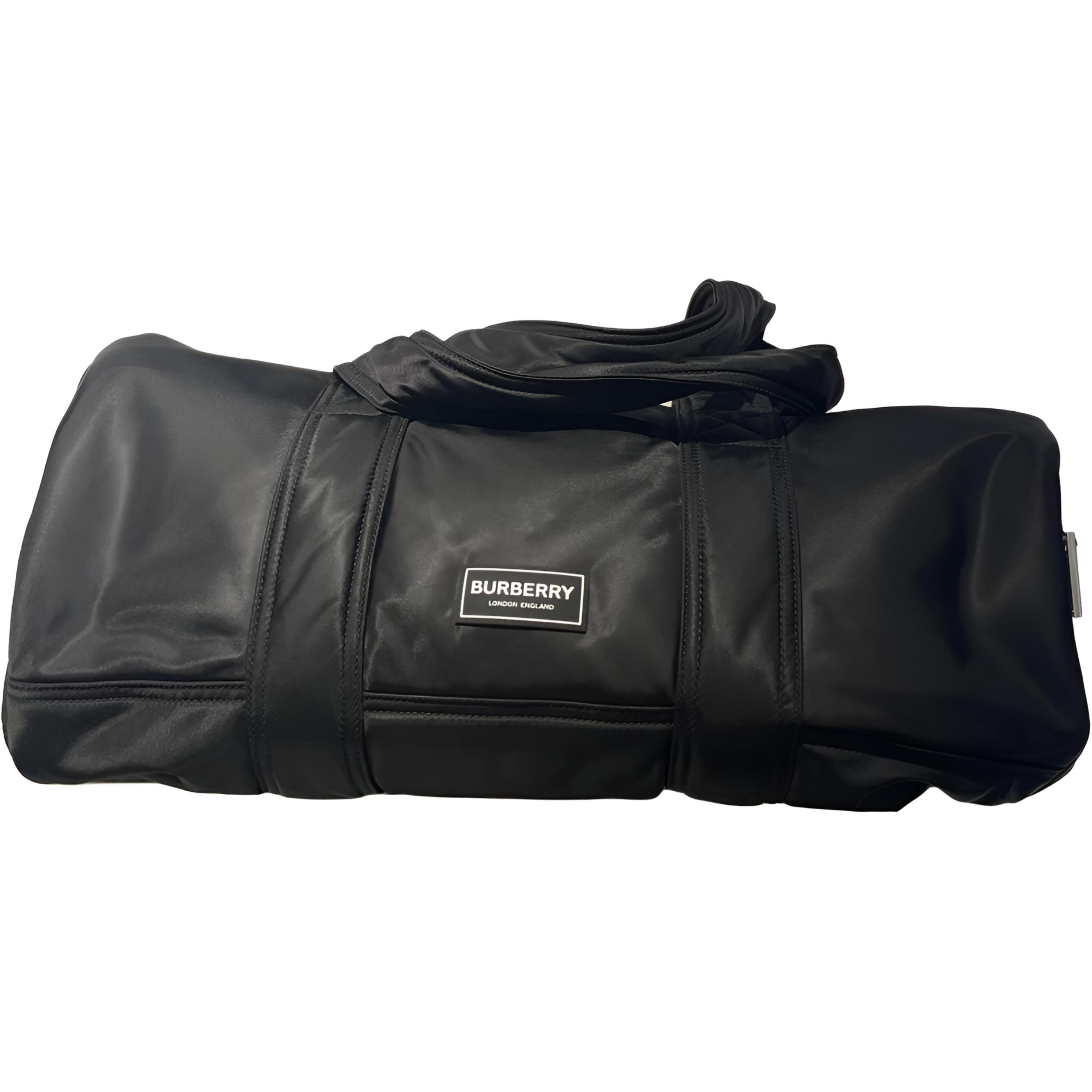 

Burberry Logo Label Nylon Duffle Bag, Black Large Capacity Travel Duffel Bag with Shoulder Strap for Weekend Getaway, Business Trip 80905641 Basic Set (Bag+Dust Bag)