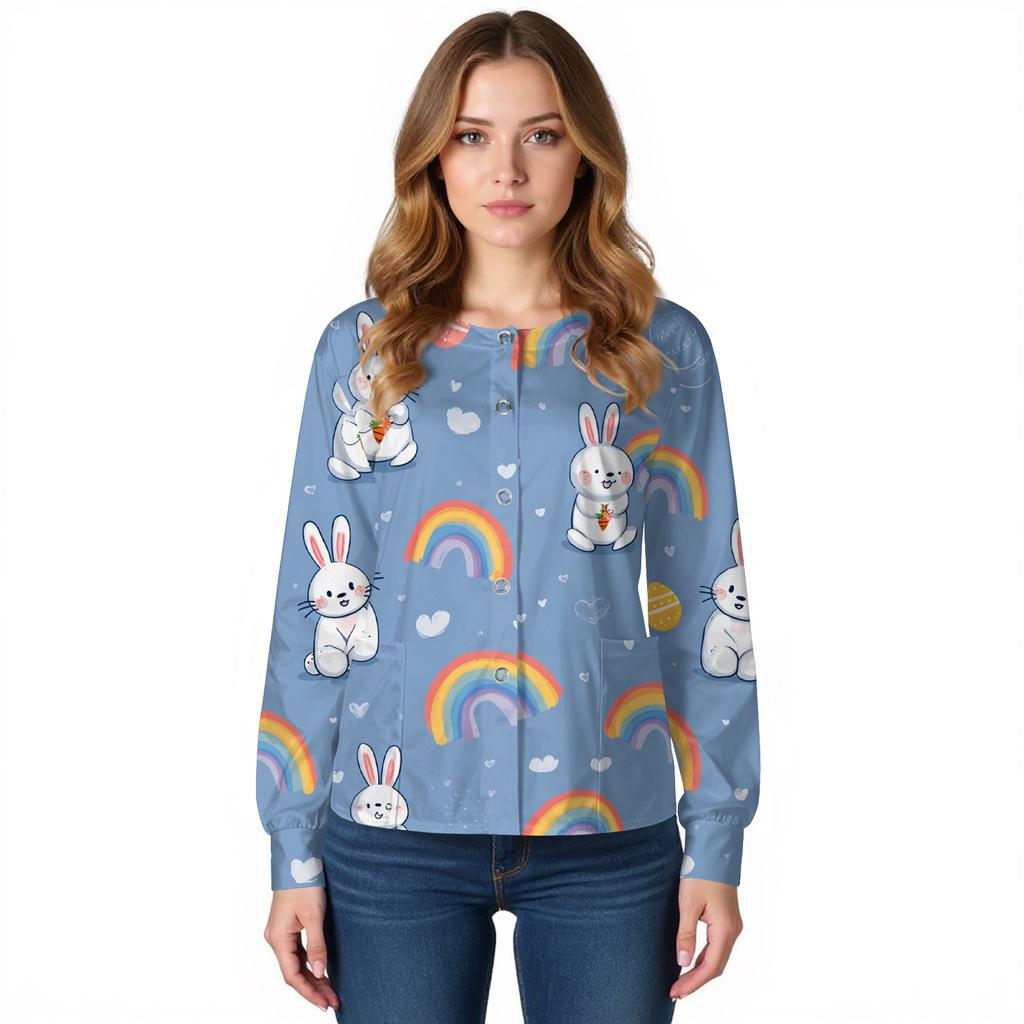 Women's Casual Long-sleeved Single-breasted Printed Protective Clothing Cardigan Top