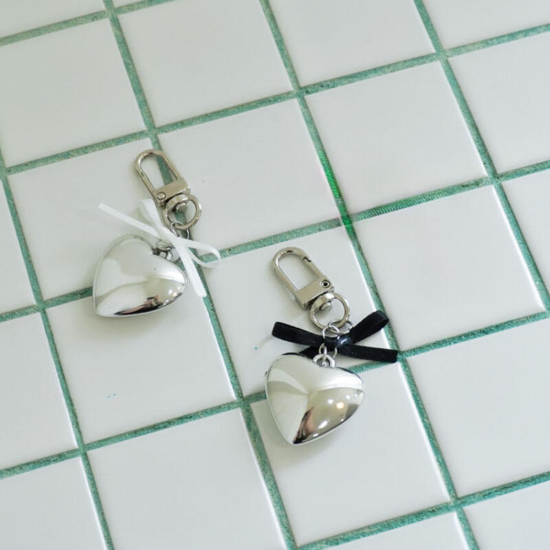 Ribbon Heart Silver Black Leather Vintage Keychain Set of 7 (Options 5-6) 5. Leather Ribbon Heart Silver