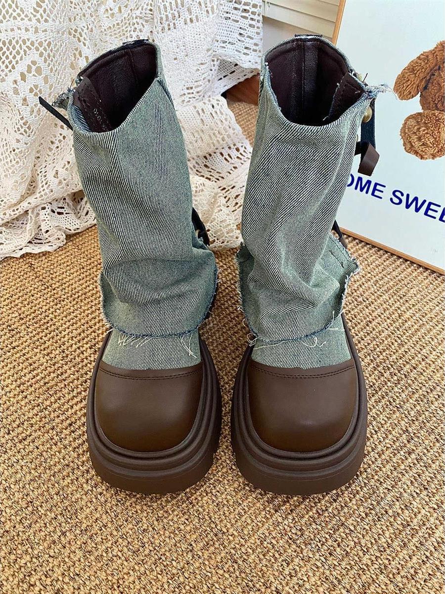 

Fashion Round Toe High-height Zipper Women s Half Boots Hot New Rock in Designer Luxury on Promotion Trend 2025 Ladies Mid Calf Shoes 35