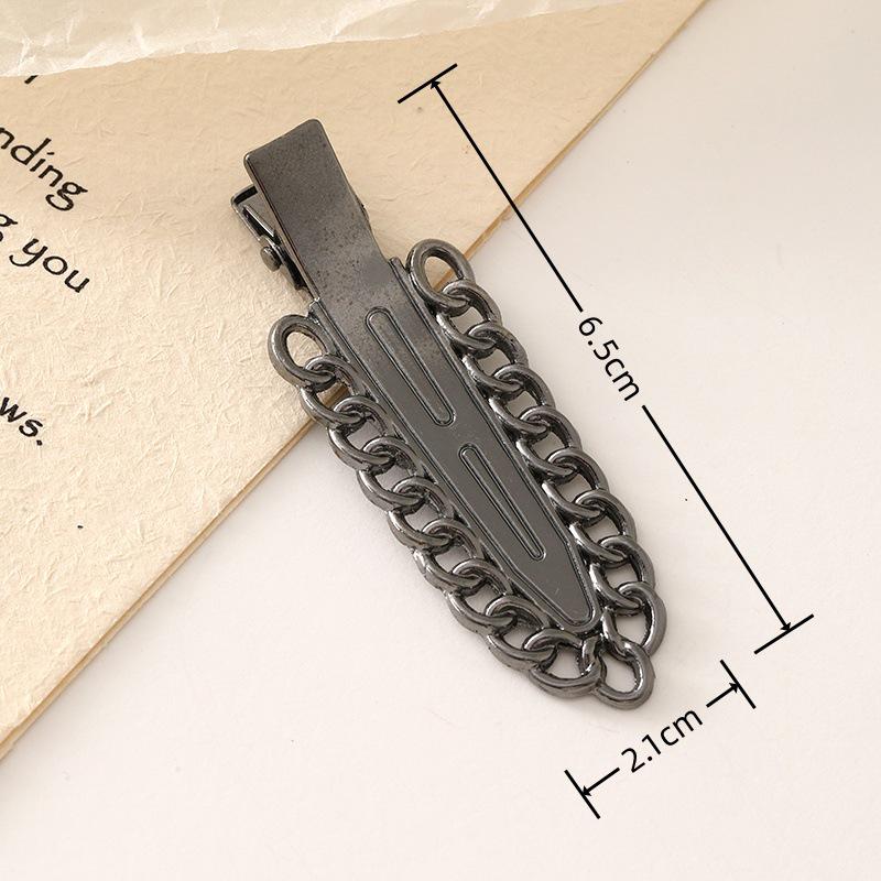 Korean Trend Rhinestone Alloy Hair Clip Chain Ring - Handmade Edge Side Clip