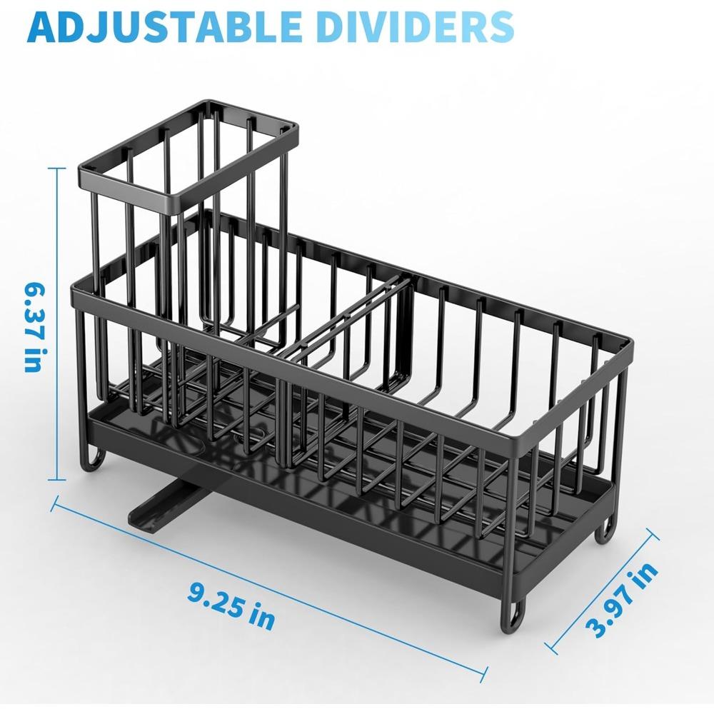 Spülbecken-Organizer mit hohem Pinselhalter, Küchenarbeitsplatten-Organizer und Aufbewahrungs-Essentials, rostfreier 304-Edelstahl, Seifenspender-Organizer