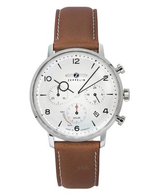 LZ129 Hindenburg Chronograph Brązowy skórzany pasek Beżowa tarcza Solarny zegarek męski Z80865N