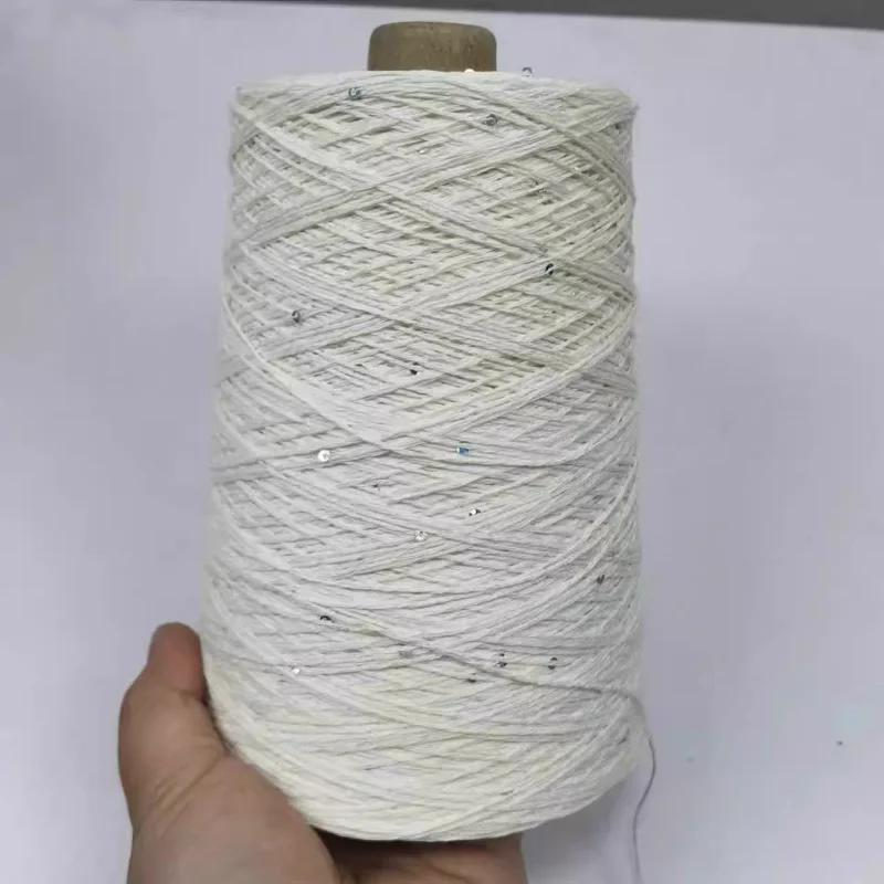 Number 6 Coarse Fine Crochet Thread Sequin Silk Linen Lace Thread with Pearl Beads DIY Scarf Sweater Knitting