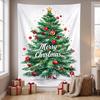 Festive Window Hanging Merry Christmas Tapestry, Wall Fabric Backdrop, Xmas Tree Winter Holiday Party Scene Decoration Art for Living Room,
