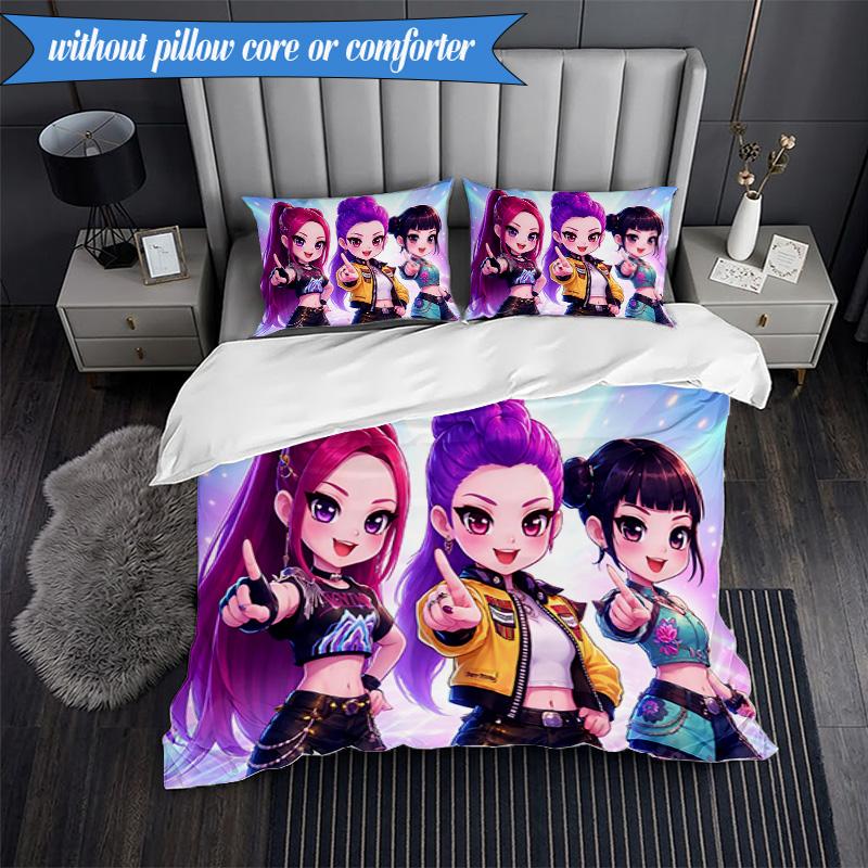 3PCS Kpop Demon Hunter Starlight Adventure Bedding Set 2D Printing (Includes 1 Duvet Cover + 2 Pillowcases Coreless), Bedroom decor,Fan gift