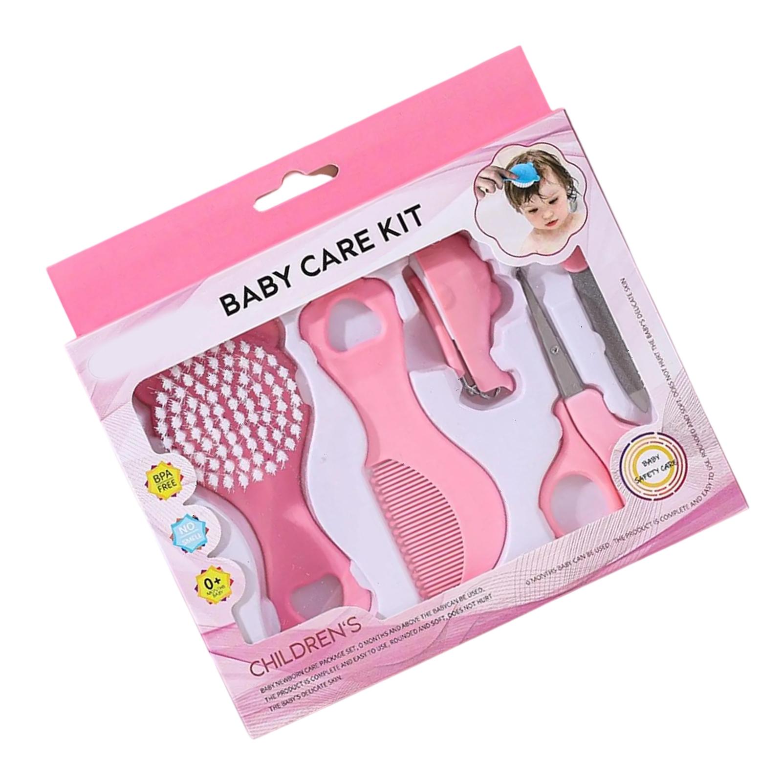 

Набор для ухода за младенцем 5 предметов с милым мультяшным дизайном, нежная щетка, расческа для волос и кусачки для ногтей для нежной кожи розовый