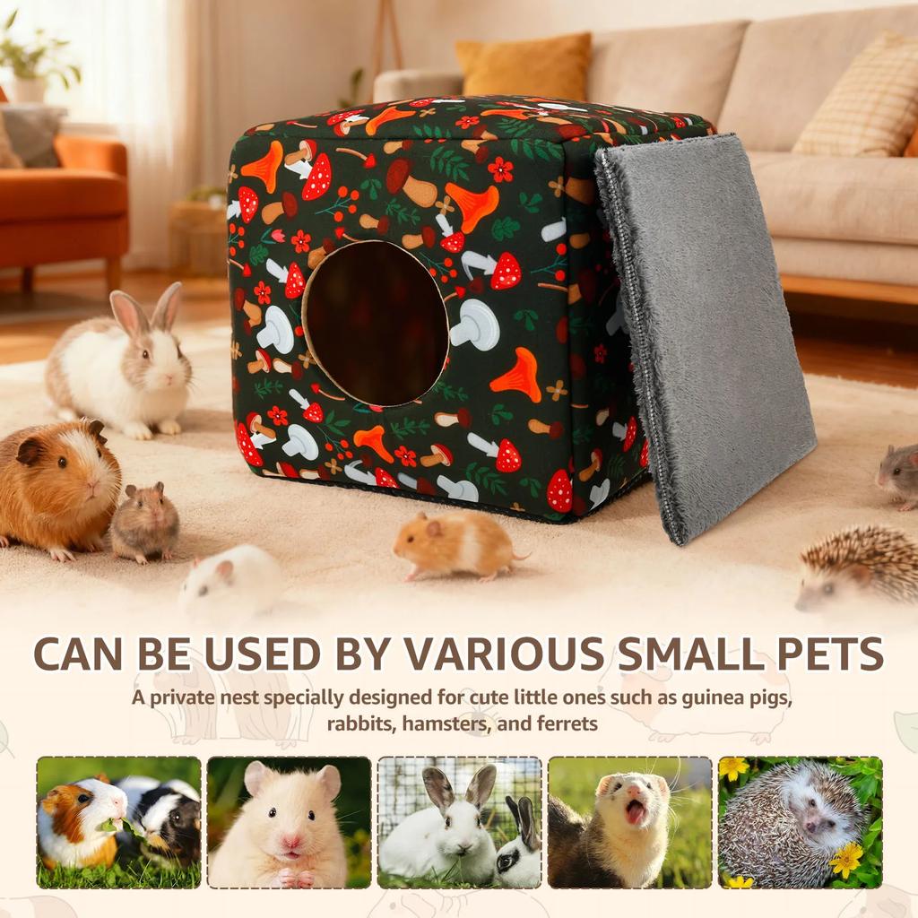 Hamster House Cube Guinea Pig House with Detachable Pad Soft Comfortable Short Plush Hamster Hideout Pet Supplies Accessories
