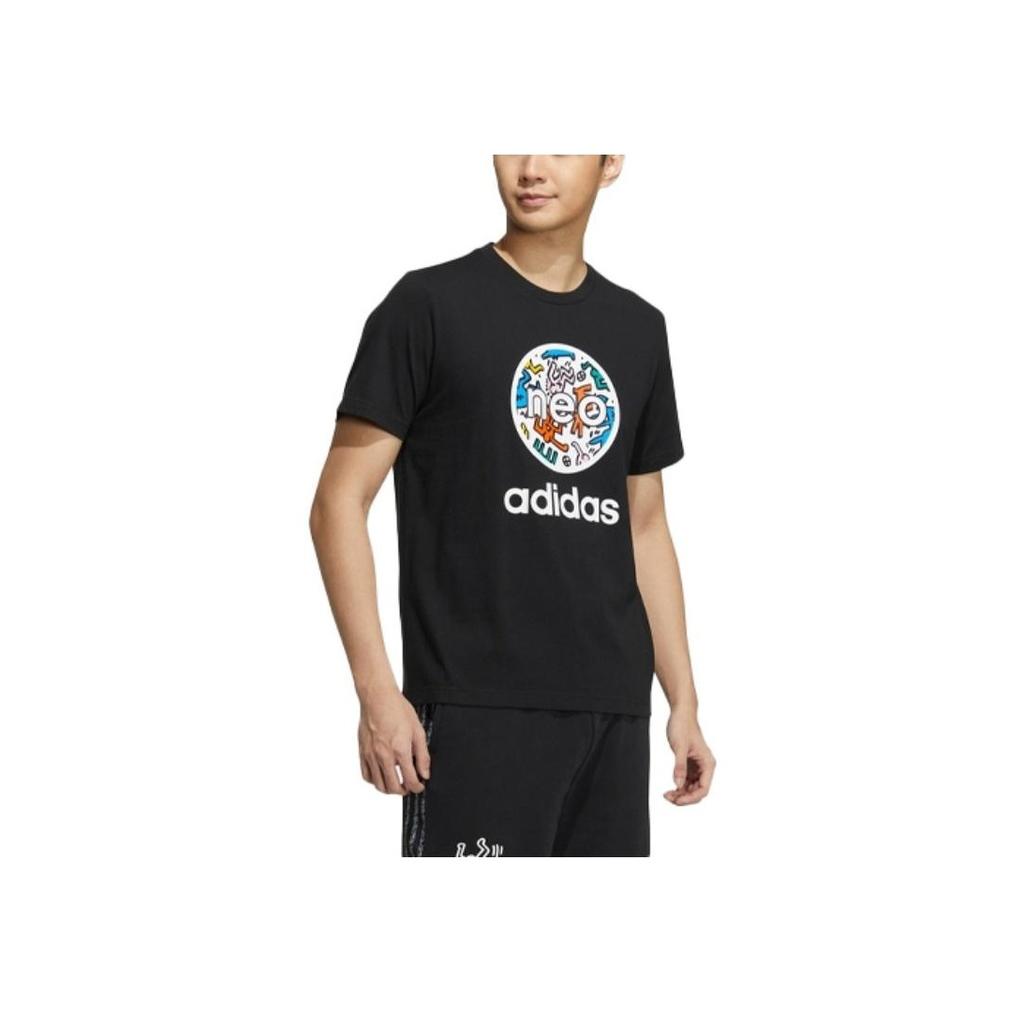 adidas Neo X Keith Haring Cartoon Logo Print Sports Short Sleeve T-Shirt Unisex Tops Black HD7271