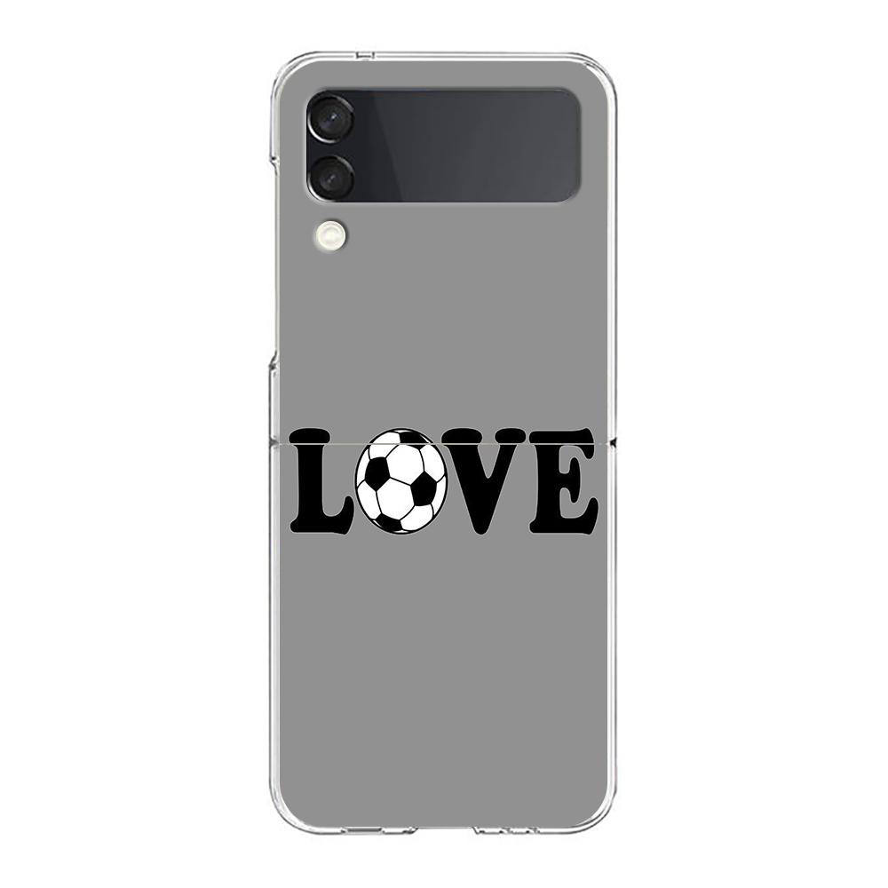 Transparent Phone Case For Samsung Galaxy Z Flip 3 4 5 6 7 Hard Folding PC Z Flip3 Flip4 Cover Soccer Heartbeat