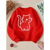 Adorable Cat Silhouette in White Outline on a Stylish Crewneck Sweatshirt for Girls, Perfect for Autumn And Winter