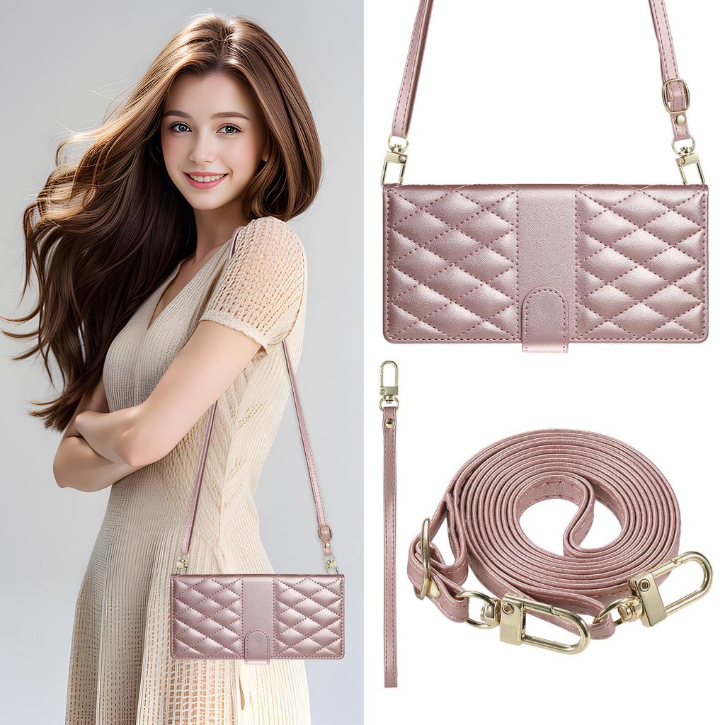 Etui dla Samsunga Galaxy A17 5G, Pikowanie w romby, Portfel z podstawką, Skórzane etui na telefon z długim/krótkim paskiem