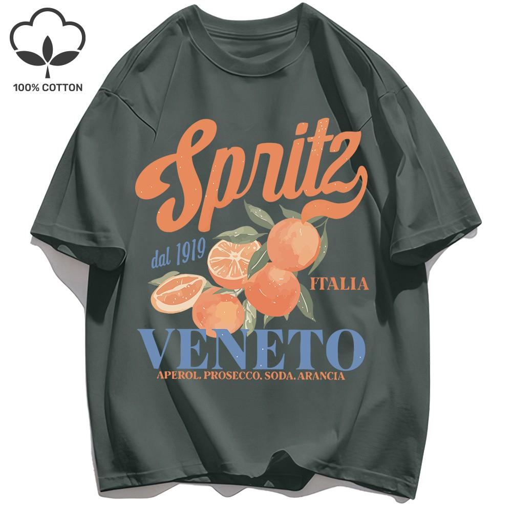 Spritzy Veneto Funny Orange Fruits Design T-Shirt Women Sport Summer Short Sleeve Cotton Hip Hop Tops Casual Loose Sportswear