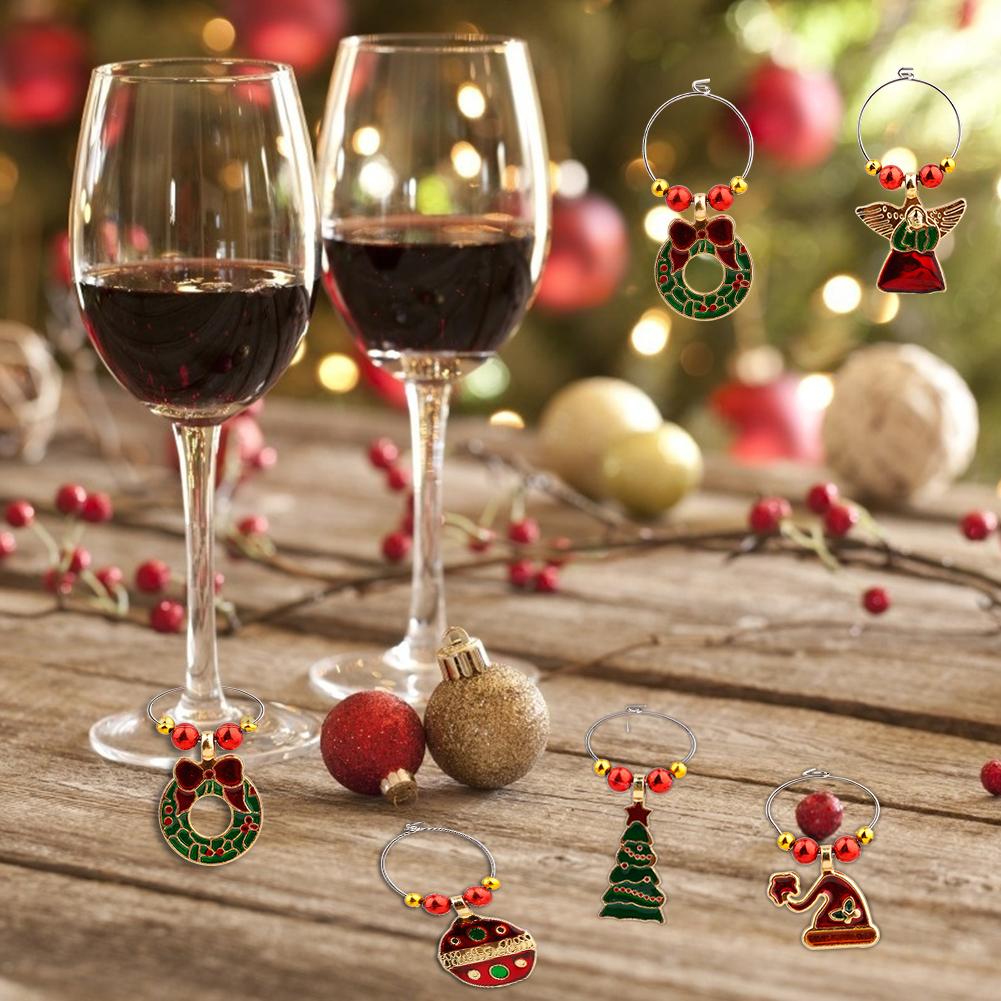 12pcs Xmas Wine Glass Markers Charms Drink Tags Identifiers for Party Dinner Decoration