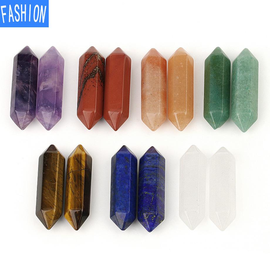 Pirámide Hexagonal de cristal de piedra Natural, adorno de Yoga, joyería Feng Shui, colgante de doble punta desmagnetizadora