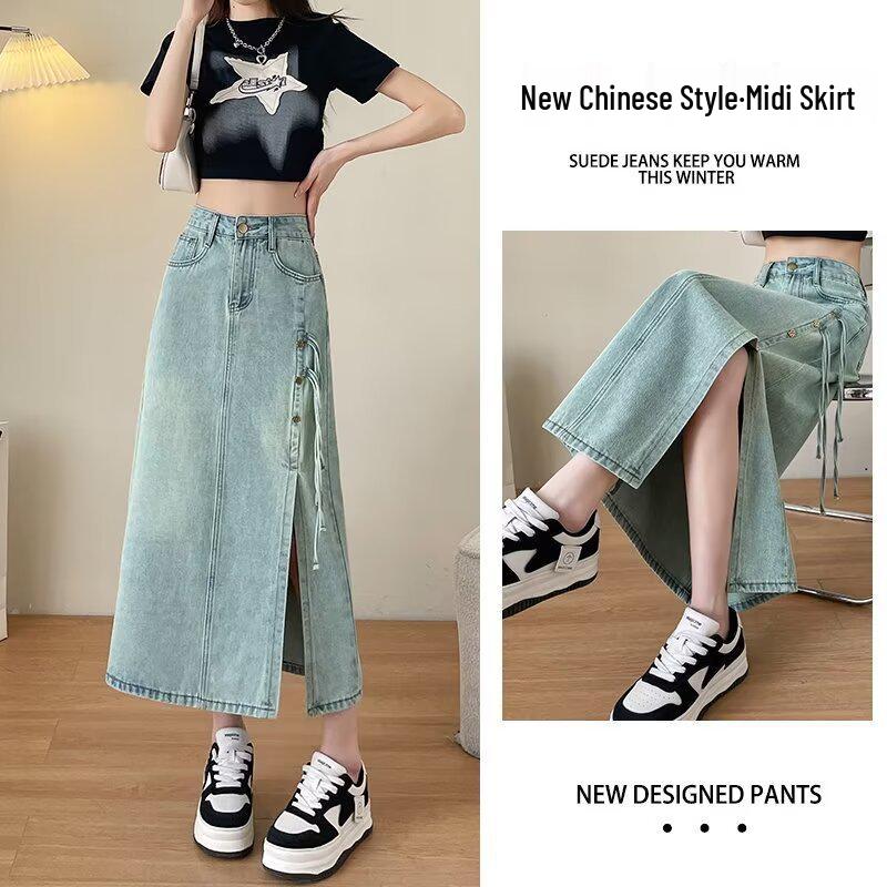 

Women s Retro High Waist A-Line Denim Skirt with Slit - Summer 2024 XL: Height 155-165CM (121-131 lbs)
