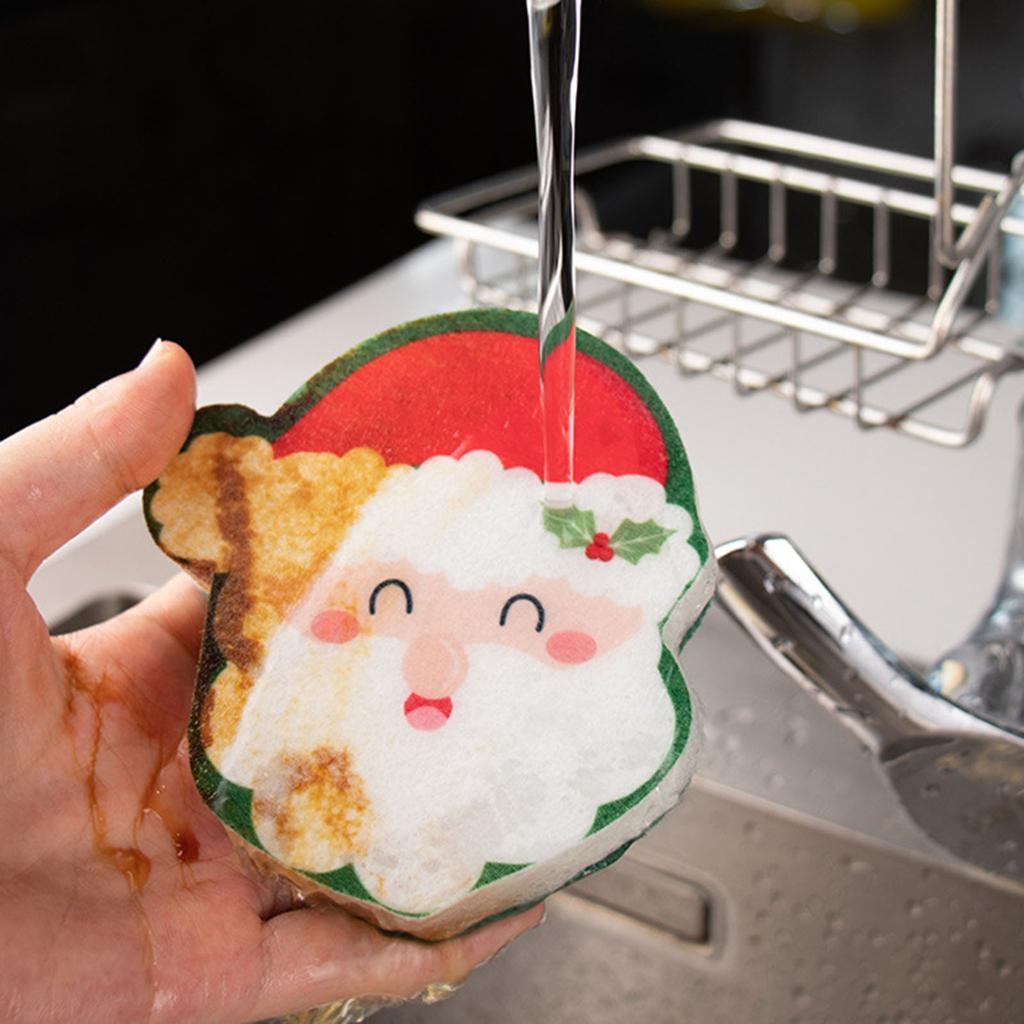 Cleaning Sponge Rubs Christmas Cartoon Cleaning Sponge Wood Pulp Cotton Cleaning Brush Kitchen Bathroom Household Clean