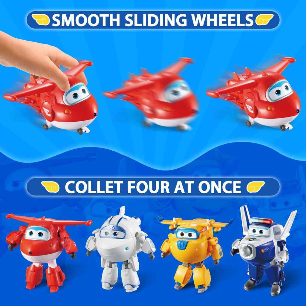 Super Wings - 5" Transforming Character 4 Pack Jet Pole Astra Donnie Plane Toy Playset  Preschool Toys for 3 4 5 Year Old Boys and Girls  Plane