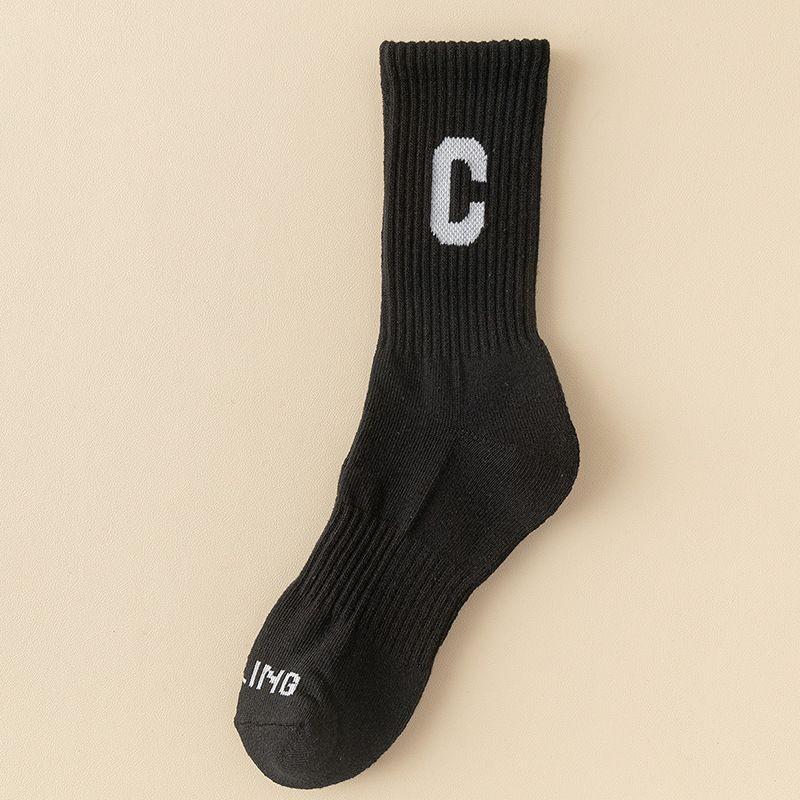 

Socks Medium Tube Socks Season Towel Bottom Terry Thickened Warm C Letter With Shark Pants Sports Stockings One size чорний