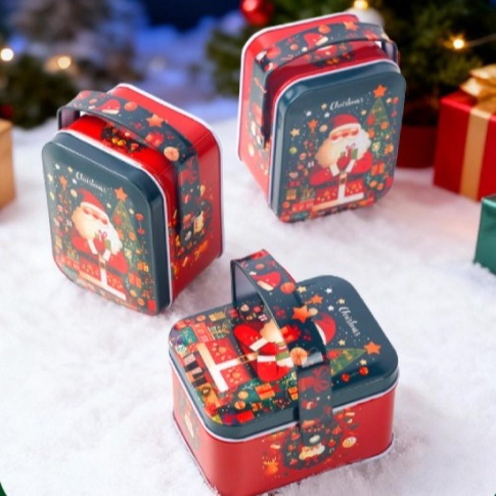 Exquisite Cartoon Christmas Gift Box Tinplate Christmas Decoration Christmas Candy Box Party Supplies Portable Xmas Ornaments