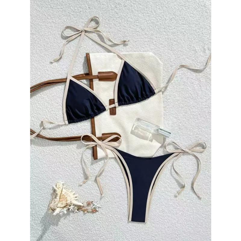 Bikini Sexy con Lacci Colore a Contrasto Set Costume da Bagno da Donna Diviso Bikini da Spiaggia 2026 Nuovo Bikini Senza Schiena per Tutte le Stagioni Set 2 Pezzi