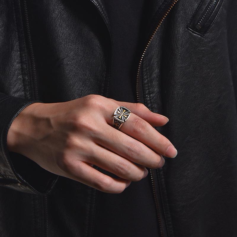 Retro Croix De Guerre Ring For Men Cross Accessories Zinc Alloy Color Punk Gothic Adjustable Open Ring Rock Handmade Unisex Zircon