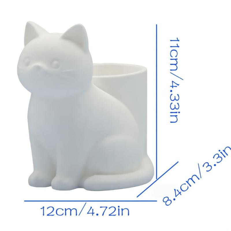 Cute White Cat Shaped Pen Holder, Desk Stationery Organizer for Office Supplies Storage