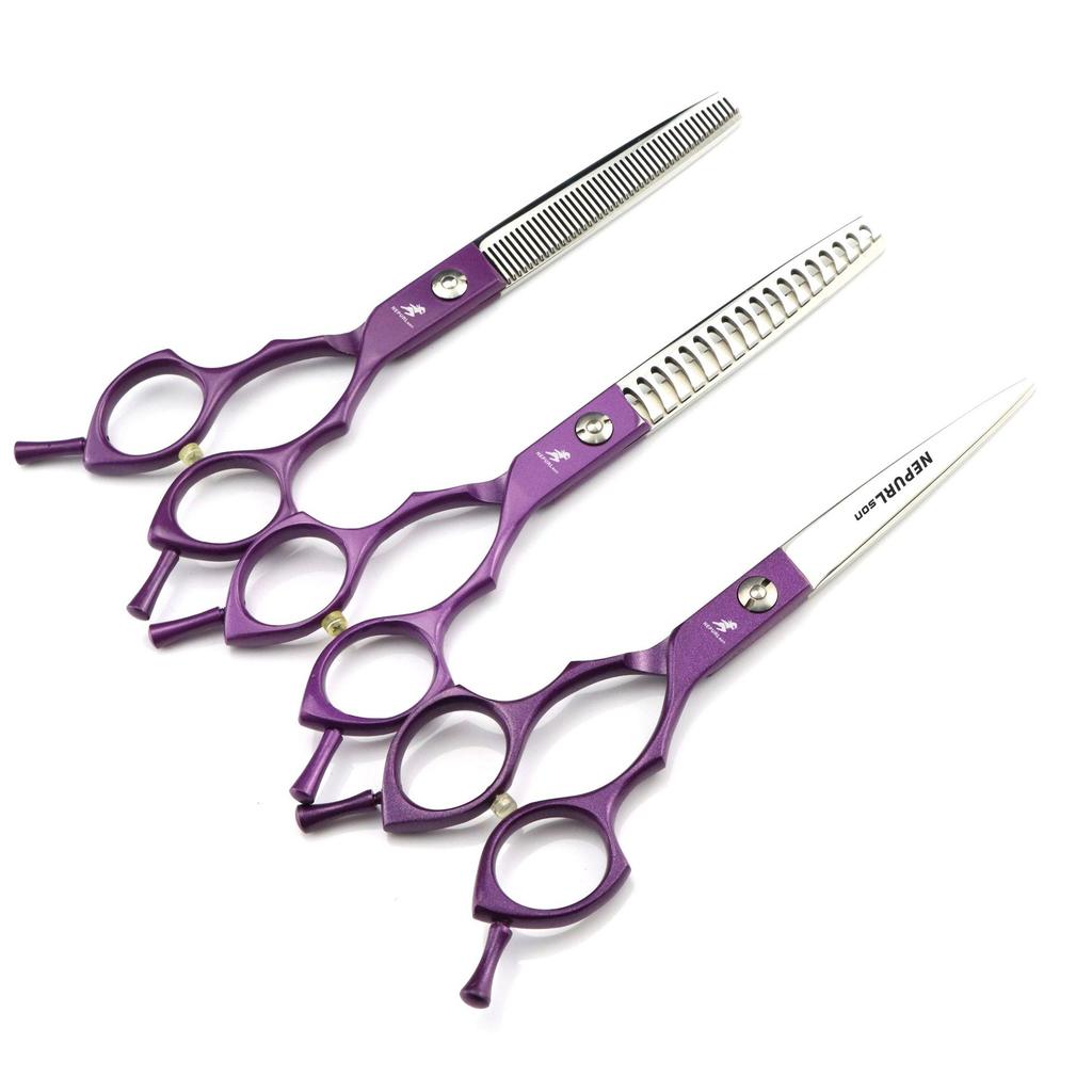 6.5 inch purple Nimpson pet grooming curved scissors, colored grooming scissors, double use for upper and lower bends