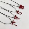 Sweet Bowknot Pendant Necklace Red Cool Leather Rope Necklace Pure Desire Style Dripping Oil Design Clavicle Chain Women