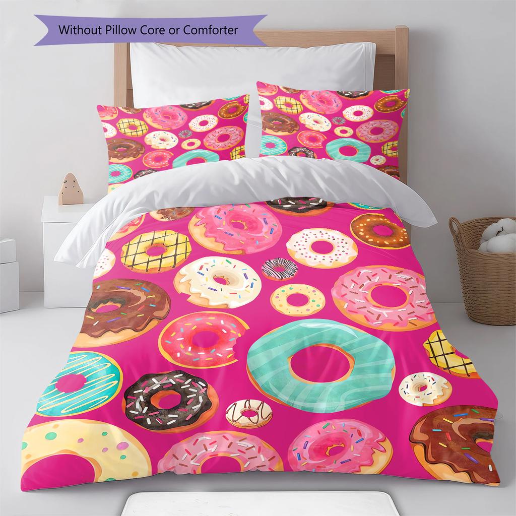 Donuts Pattern Bedding Quilt Set Quilt Cover Pillowcase Home Decoration Gift (1 * duvet cover + 2 * pillowcase, without core)