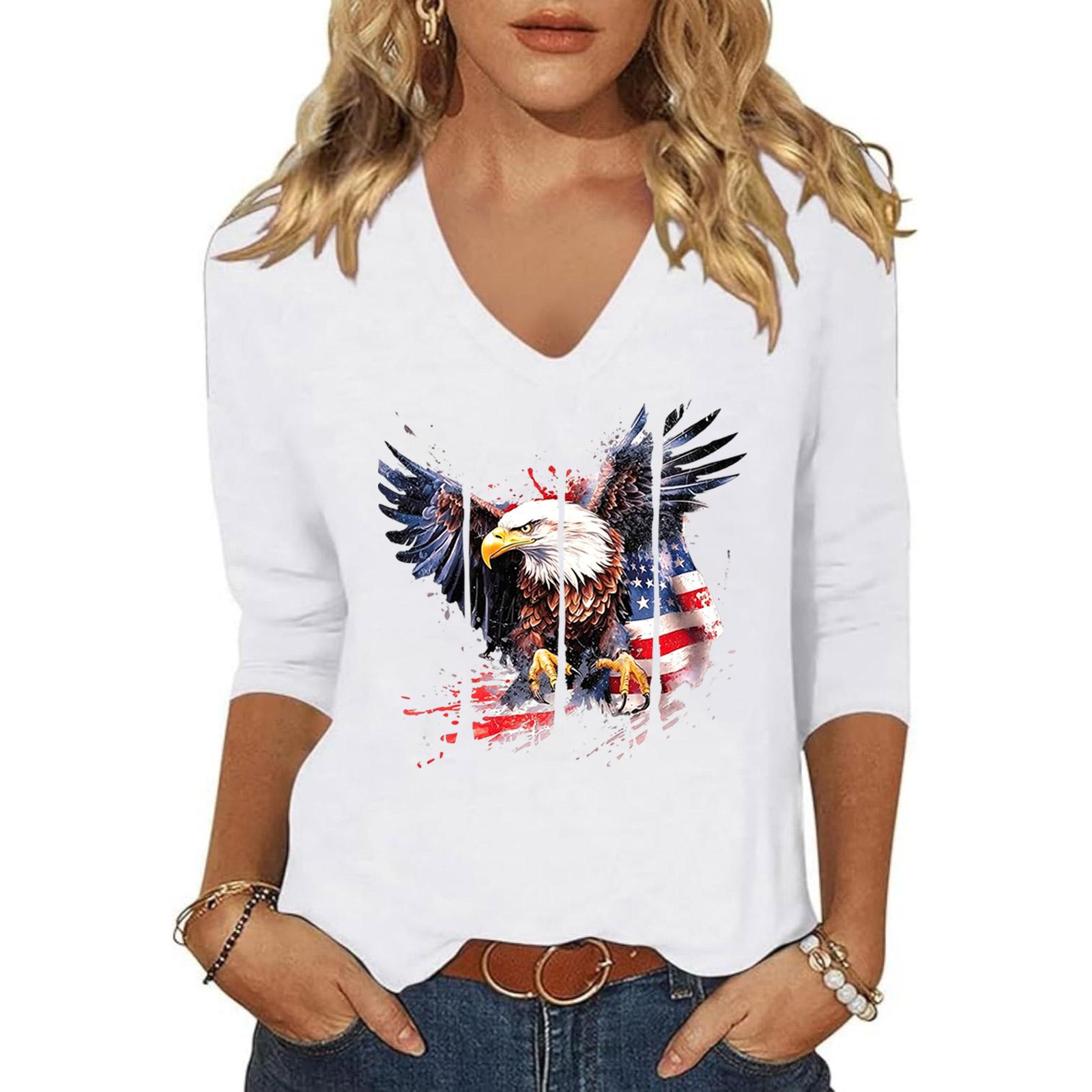 

Women s Casual V Neck Pullover Hoodie Lightweight Long Sleeve Top with Eagle Print for Everyday Wear and Outdoor Activities XXL білий