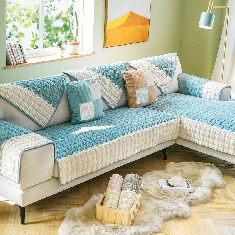 Kanepe Minderi Basit Modern Oturma Odası Kaymaz Kalınlaştırılmış Kumaş Dört Mevsim Evrensel Peluş Kanepe Örtüsü Havlu Örtüsü Koltuk Minderi Çapraz Kenar